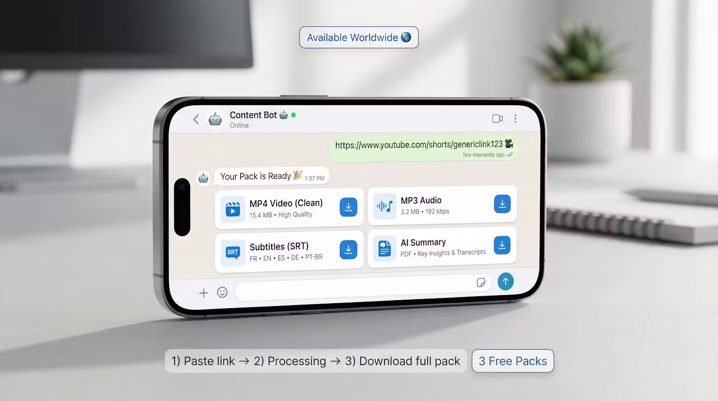 ReelExtract WhatsApp conversation showing a video download pack